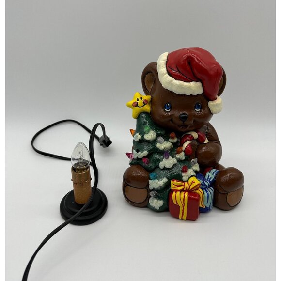 Vintage Santa Claus Bear Christmas Tree Lighted Ceramic 1990s Kitschy Decoration - Picture 2 of 10